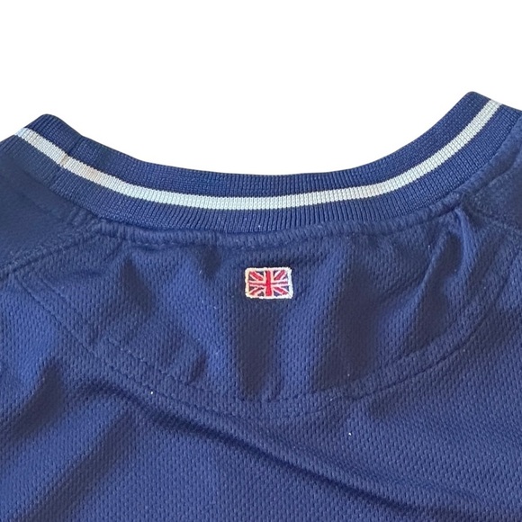 Y2K Reebok Striped Collar Embroidered Union Jack Jersey Tee Navy Blue Men’s XL - Picture 4 of 5